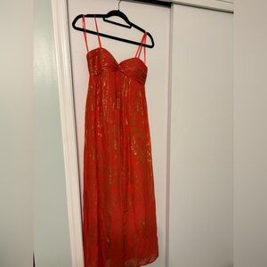 Aqua Dresses Coral and gold strapless dress